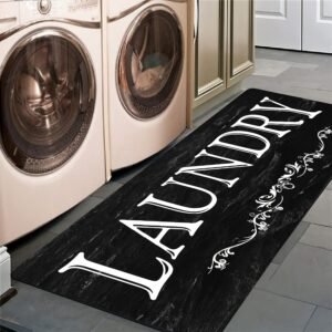 1pc Black White Text Pattern Rugs