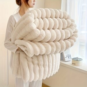 1pc Soft & Comfortable Imitation Rabbit Hair Reversible Blanket