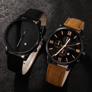 Buy 1 Get 2 - 2 Piece Luxury Men's Quartz Watch with Leather Strap