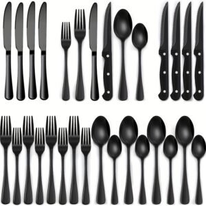 24pcs Black Tableware Set Stainless Steel