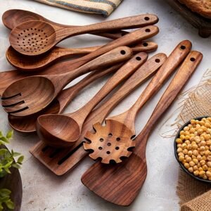 10pcs Premium Non-Stick Teak Cookware Set