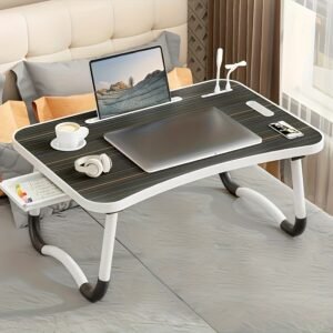 Super Portable Laptop Bed Desk with USB, Cup Holder, Drawers, Fan, And Lighting - Sturdy Foldable Design Suitable for Reading, Writing, And Eating On The Bed Or Sofa, Multifunctional Tray Holder