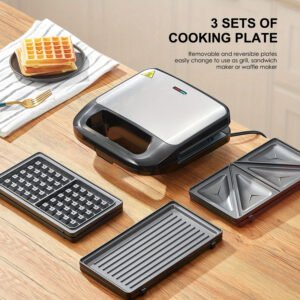 3-in-1 Waffle, Grill & Sandwich Maker with Removable Non-Stick Plates